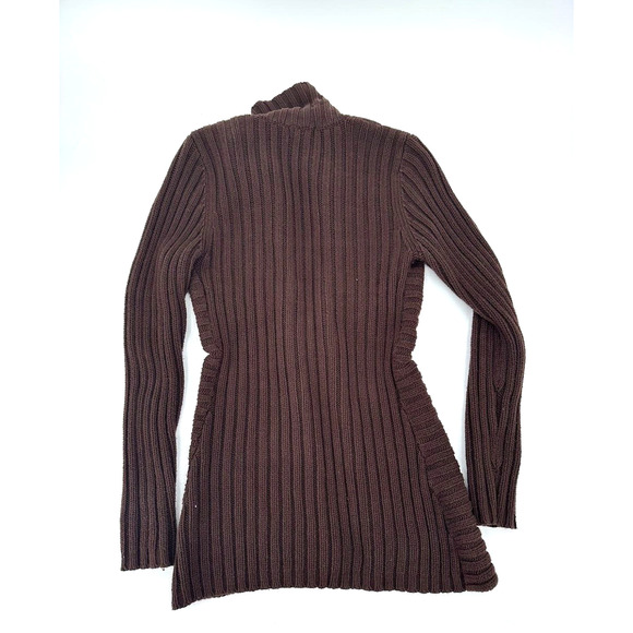 XOXO Y2K Chocolate Brown Long Open Knit Cardigan Toggle Clasp Size Medium Preppy - Picture 5 of 5